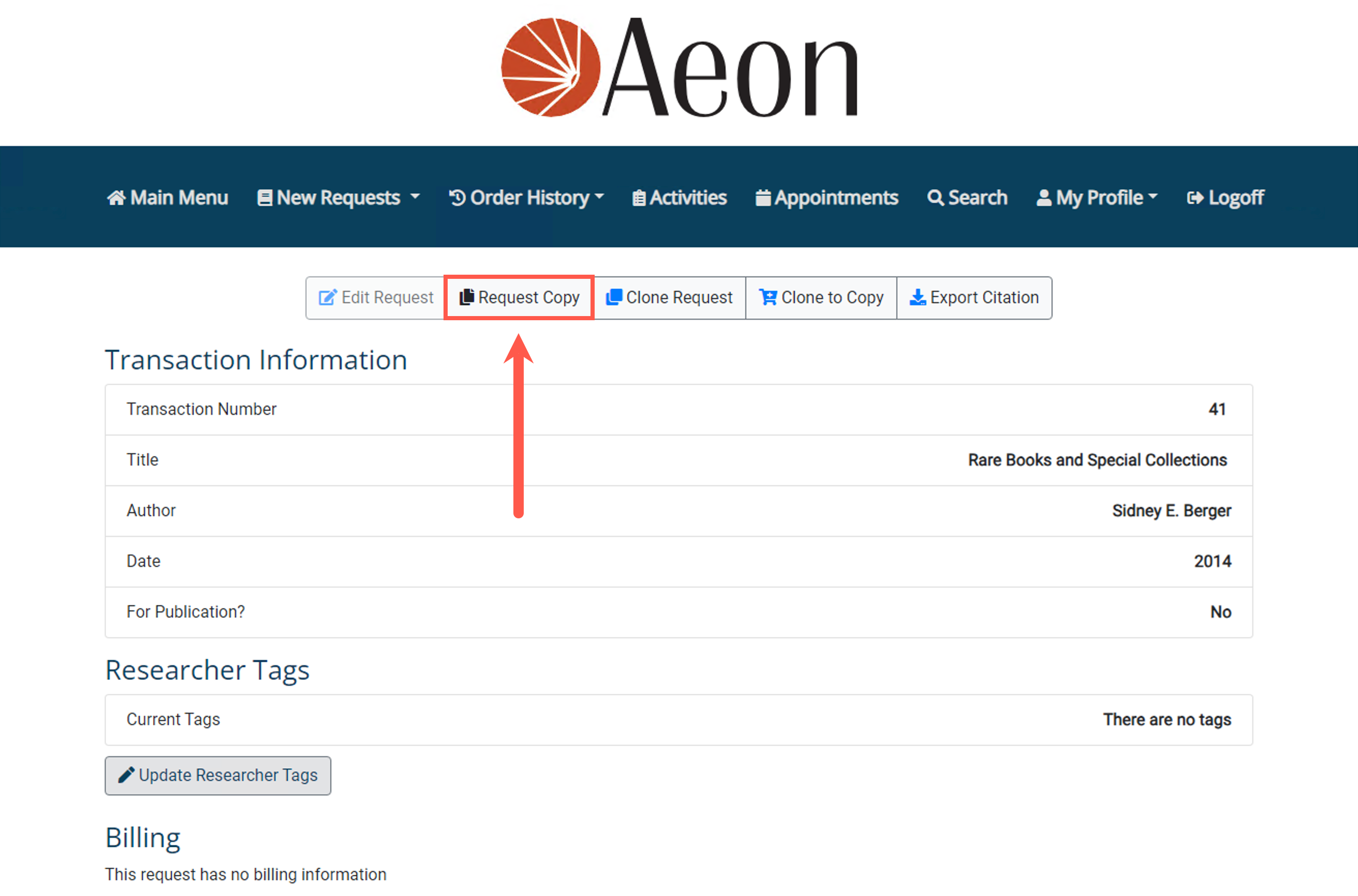 Request Copy button
